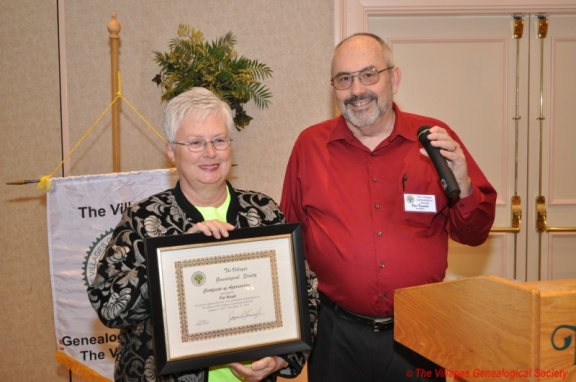 President Lannin presents outgoing President Pat Rand with Certificate of Appreciation...