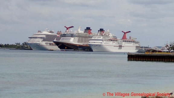 View of our ship from a Nassau beach; the Sensation is the smallest ship in the picture.
