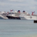 View of our ship from a Nassau beach; the Sensation is the smallest ship in the picture.