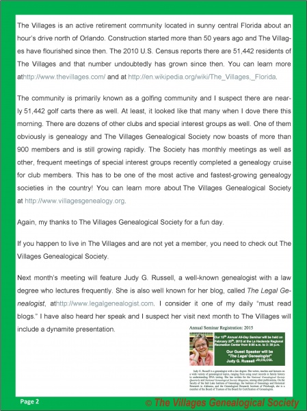 7 - Thank You to The Villages Genealogical Society - Dick Eastman p2.jpg