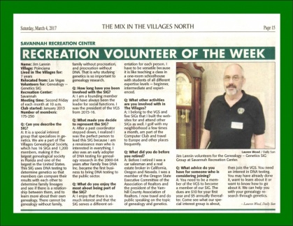 Jim Lannin Recreation Volunteer of the Week